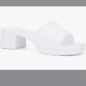 OLIVIA MILLER PAIR OF WOMEN’S SINGLE OPEN TOE STRAP SLIDES ON 2 INCH LOW Sandals